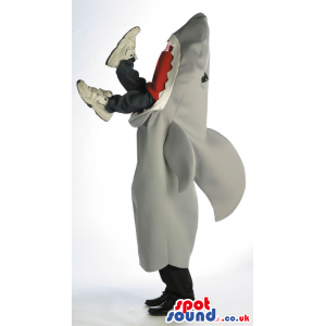 Original Grey Shark Plush Mascot Eating A Human Body - Custom