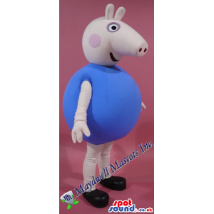 Customizable Cartoon Pig Plush Mascot With A Blue Round Body -
