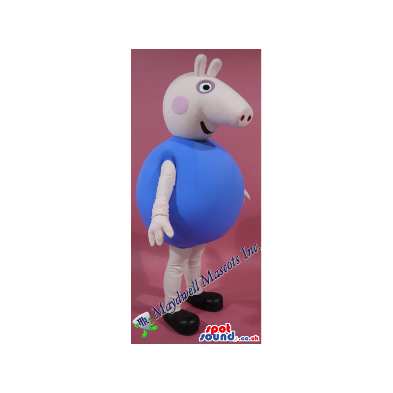 Customizable Cartoon Pig Plush Mascot With A Blue Round Body -
