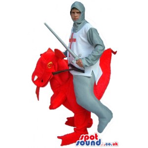 Saint George Warrior Walker Mascot On A Red Dragon - Custom