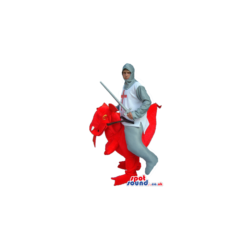 Saint George Warrior Walker Mascot On A Red Dragon - Custom