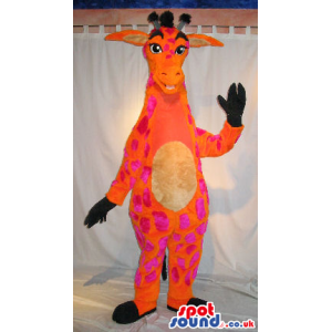 Flashy Orange Giraffe Animal Plush Mascot With Purple Spots -