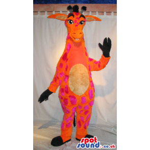 Flashy Orange Giraffe Animal Plush Mascot With Purple Spots -