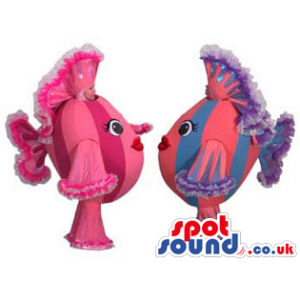 Two Flashy Colorful Fish Plush Mascots With Stripes - Custom