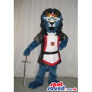 Blue And White Lion Plush Mascot Wearing King Garments - Custom