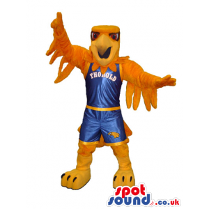 Orange Eagle Plush Mascot Wearing Blue Basketball Clothes -