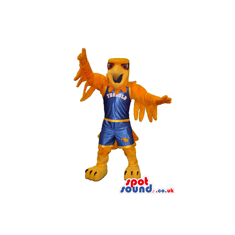 Orange Eagle Plush Mascot Wearing Blue Basketball Clothes -