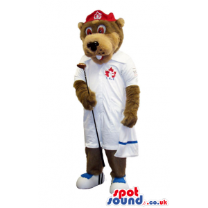 Brown Bear Plush Mascot Wearing White Golf Clothes - Custom