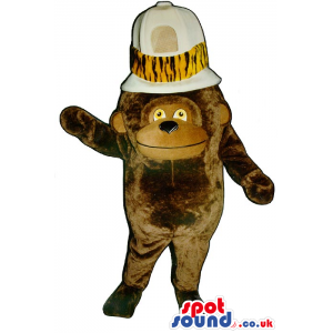 Customizable Brown Monkey Plush Mascot With A Huge Safari Hat -