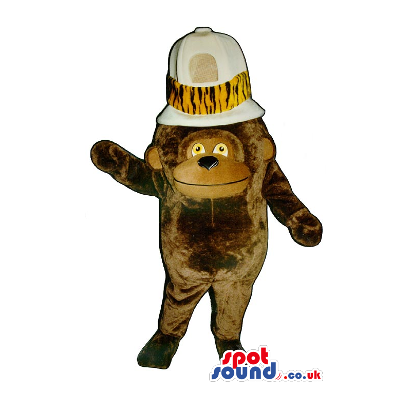 Customizable Brown Monkey Plush Mascot With A Huge Safari Hat -
