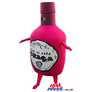 Pink Wine Bottle Plush Mascot With Brand Name And No Face. -