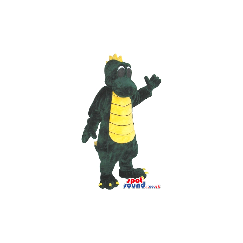 Cartoon Green Dragon Plush Mascot With A Yellow Belly - Custom