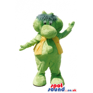 Cartoon Cute Green Dragon Plush Mascot With A Yellow Vest -