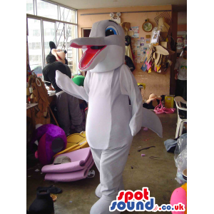 Cute Happy Grey Dolphin Mascot With A Long Pink Mouth - Custom