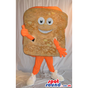 Cute Bread Loaf Or Toast Plush Mascot With A Cartoon Face. -