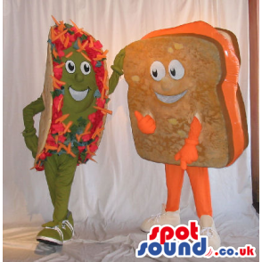Cute Bread Loaf Or Toast And A Taco Couple Plush Mascots -