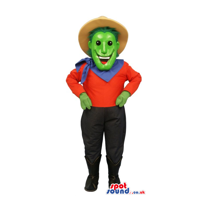 Green Giant Mascot Wearing Farmer Clothes And A Hat - Custom