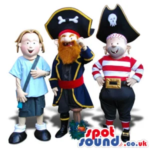 Three Human Plush Mascots: A Girl And Two Different Pirates -