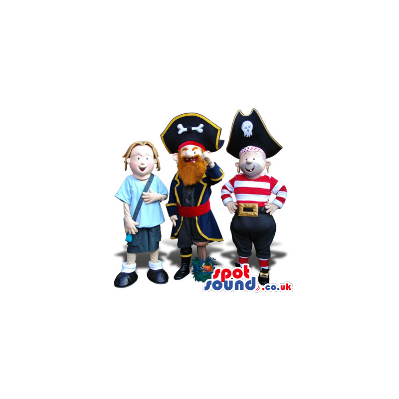 Three Human Plush Mascots: A Girl And Two Different Pirates -