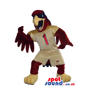 Furious Brown Eagle Bird Plush Mascot Wearing Brown Clothes -
