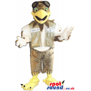 Brown And White Eagle Bird Plush Mascot Wearing Pilot Clothes -
