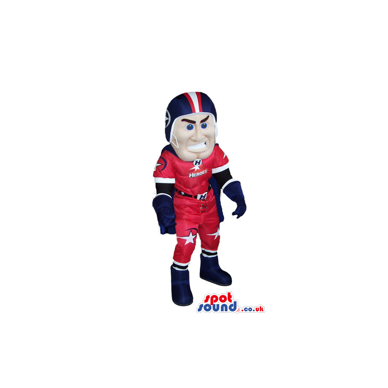 Realistic Human Mascot With Ice-Hockey Garments And Helmet -