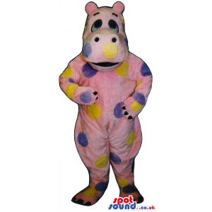 Cute Pink Hippopotamus Plush Mascot With Color Dots - Custom