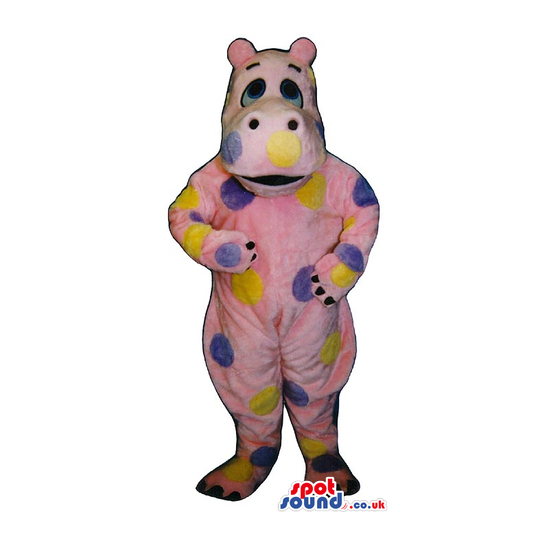 Cute Pink Hippopotamus Plush Mascot With Color Dots - Custom