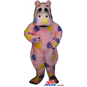Cute Pink Hippopotamus Plush Mascot With Color Dots - Custom
