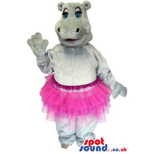 Cute Grey Hippopotamus Girl Plush Mascot With A Pink Ballet