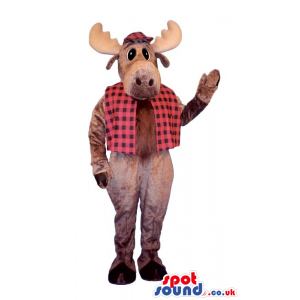 Brown Reindeer Plush Mascot Wearing A Checked Vest - Custom