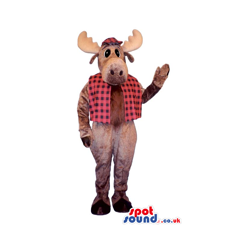 Brown Reindeer Plush Mascot Wearing A Checked Vest - Custom