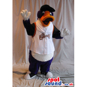 Black Duck Plush Mascot Wearing Baseball Clothes With Logo -
