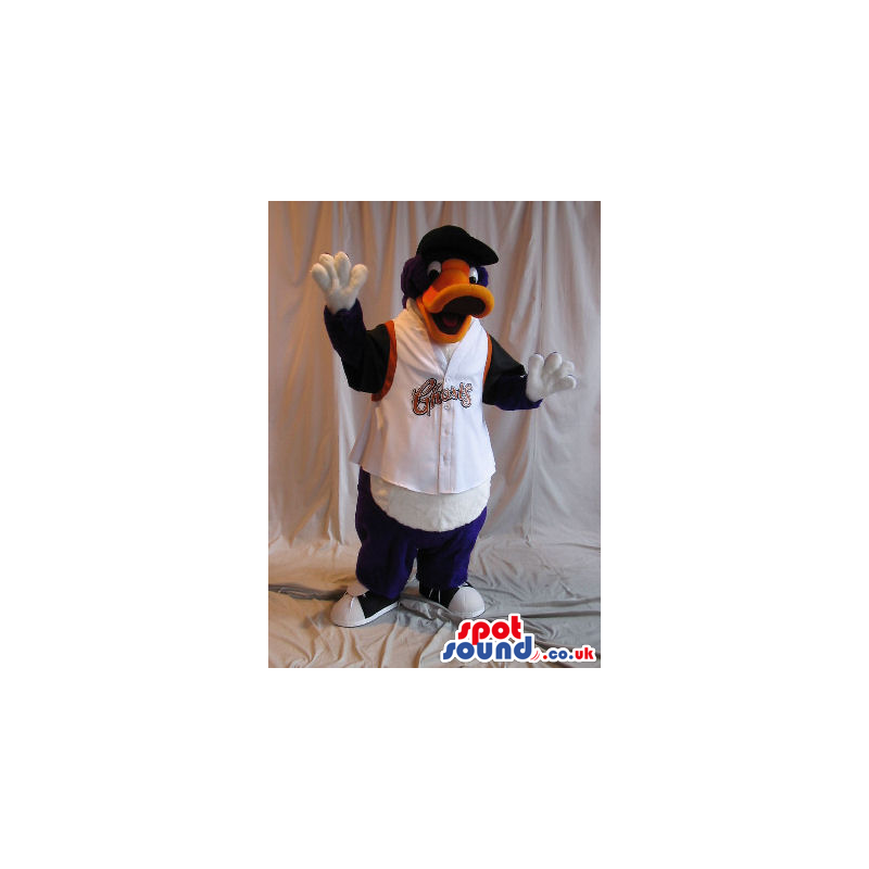 Black Duck Plush Mascot Wearing Baseball Clothes With Logo -