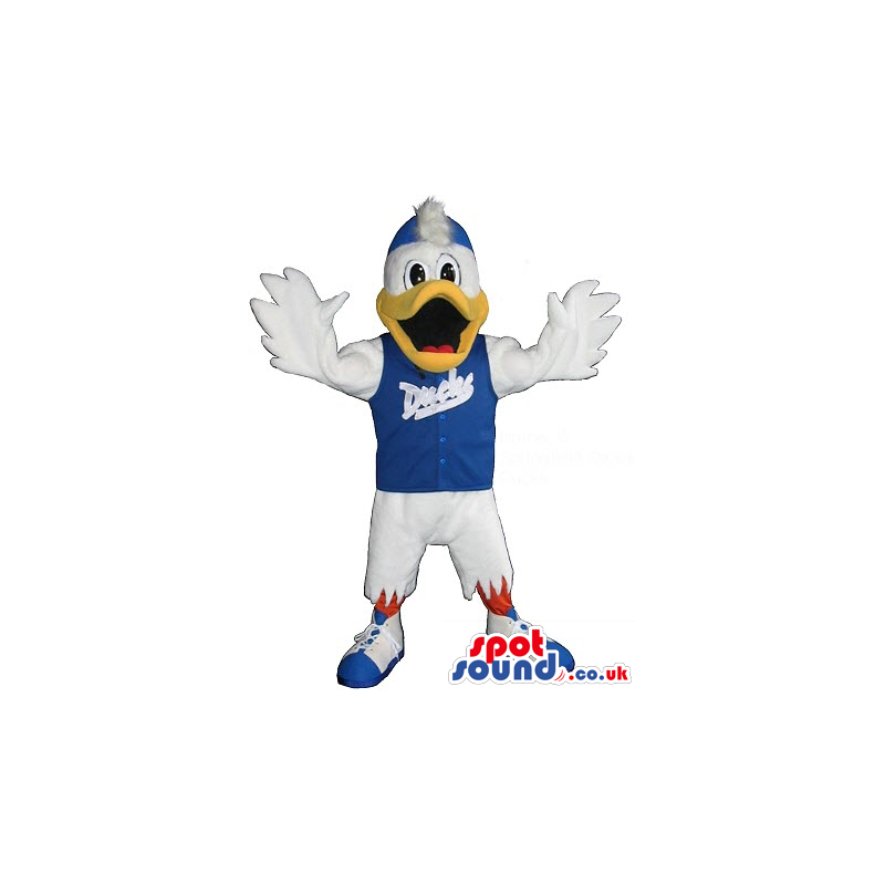 White Duck Plush Mascot Wearing Sports Player Clothes With A