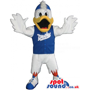 White Duck Plush Mascot Wearing Sports Player Clothes With A