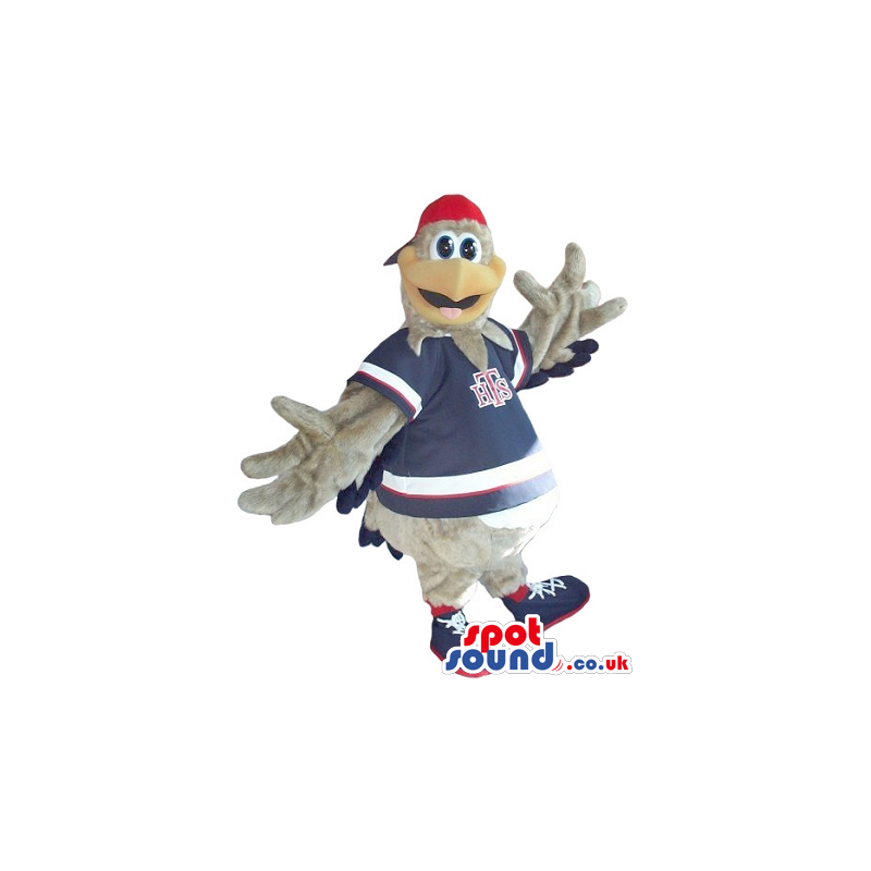 Grey Bird Plush Mascot Wearing Sports Clothes With Logo -
