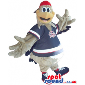 Grey Bird Plush Mascot Wearing Sports Clothes With Logo -