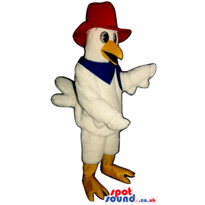 Customizable White Hen Plush Mascot Wearing A Red Hat - Custom