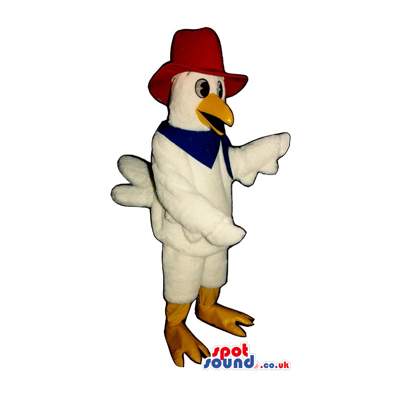 Customizable White Hen Plush Mascot Wearing A Red Hat - Custom