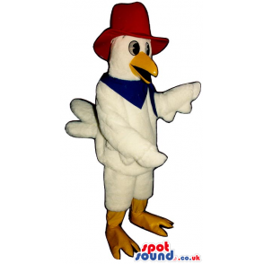 Customizable White Hen Plush Mascot Wearing A Red Hat - Custom