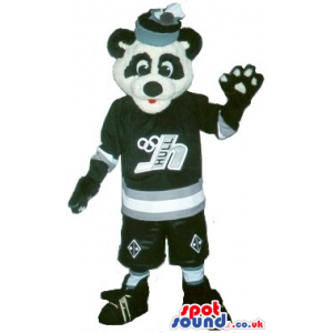 Panda Bear Plush Mascot Wearing Hockey Sports Clothes With Logo