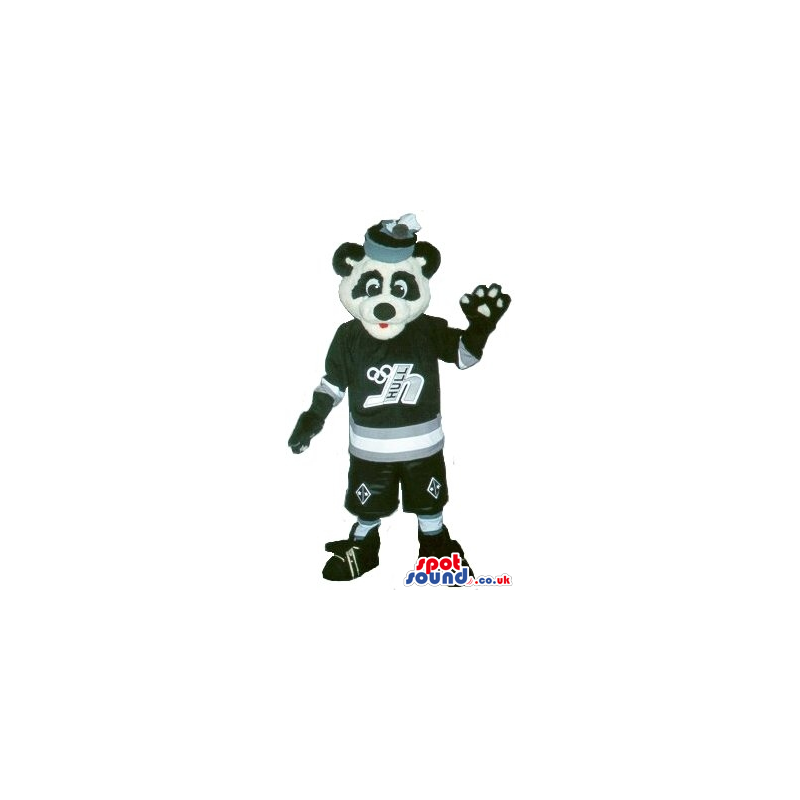Panda Bear Plush Mascot Wearing Hockey Sports Clothes With Logo