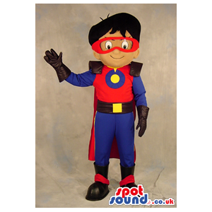 Superhero Boy Plush Mascot Wearing Blue And Red Garments -