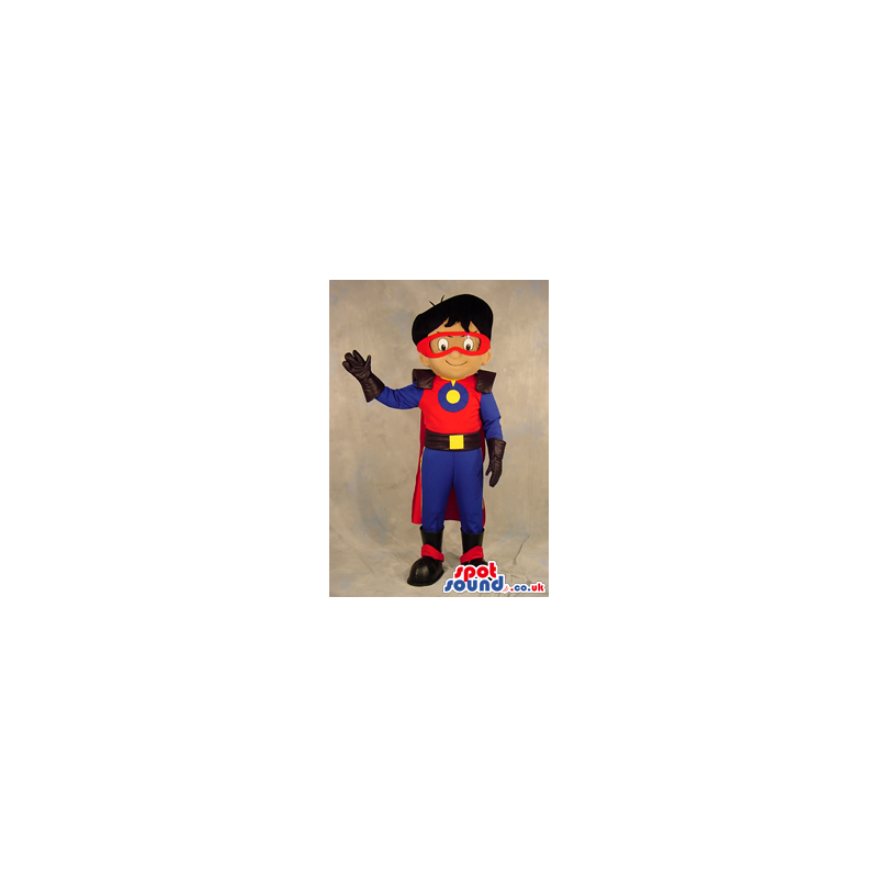 Superhero Boy Plush Mascot Wearing Blue And Red Garments -