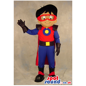 Superhero Boy Plush Mascot Wearing Blue And Red Garments -