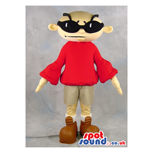 Cool Bold Man Character Plush Mascot Wearing A Red Sweater -