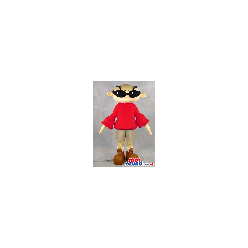 Cool Bold Man Character Plush Mascot Wearing A Red Sweater -