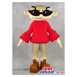 Cool Bold Man Character Plush Mascot Wearing A Red Sweater -