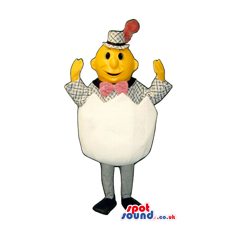 Man In A Hatched Egg Plush Mascot Wearing Checked Clothes -